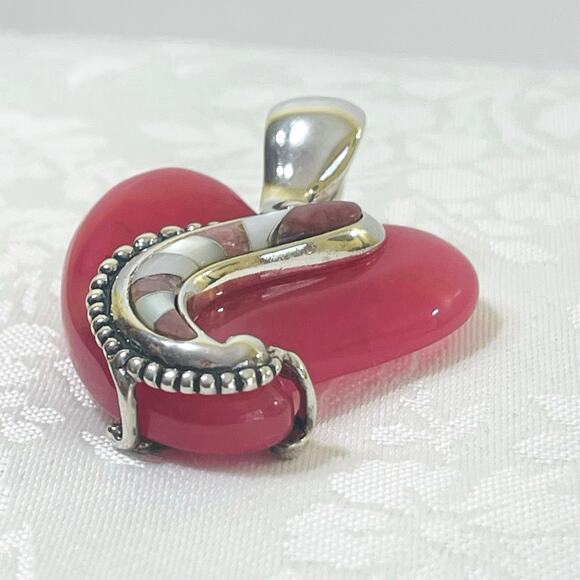 CAROLYN POLLACK Sterling Silver Rhodonite Heart Pendant Enhancer Pink 925 Relios - Picture 5 of 10